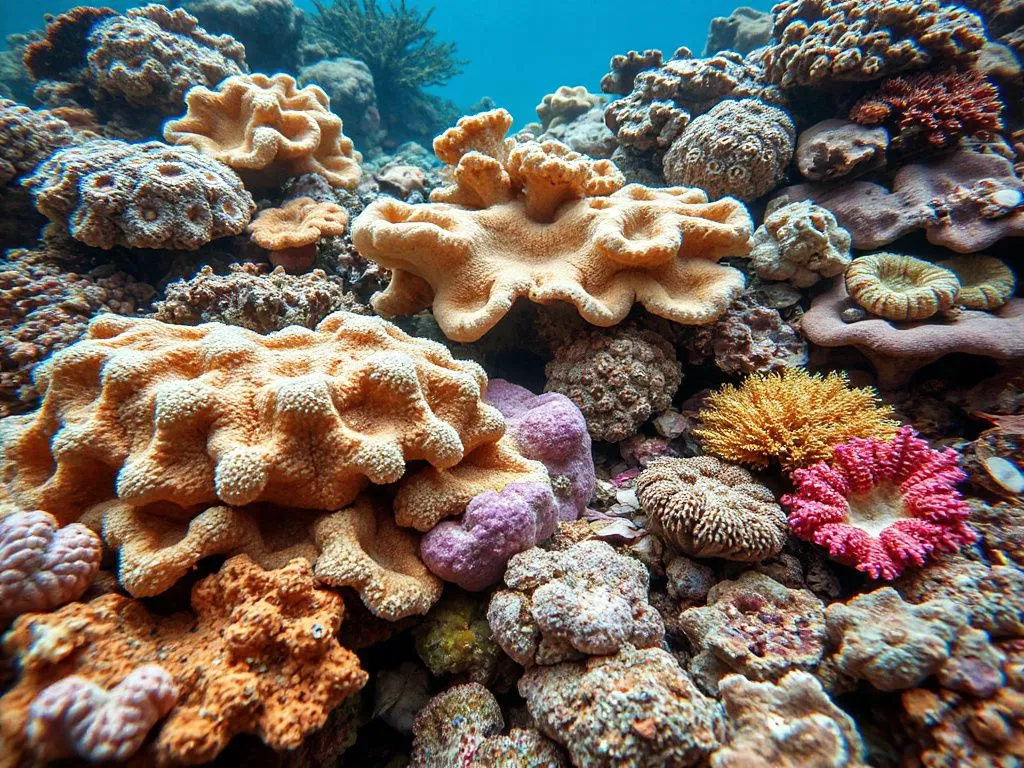 Close-up of coral reef nursery with diverse coral fragments thriving underwater, colorful marine ecosystem, high-quality, detailed, photorealistic underwater photography Close-up of coral reef nursery with diverse coral fragments thriving underwater, colorful marine ecosystem, high-quality, detailed, photorealistic underwater photography